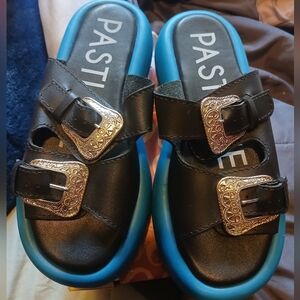 Pastiche Black & Blue Sandals with Silver Accents